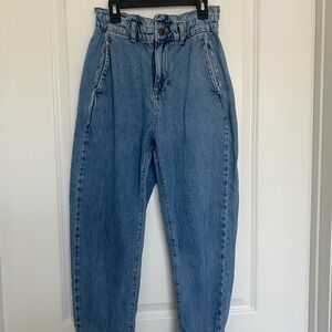 Zara Blue High Rise Jeans with Tapered Legs Paperbag Jeans Size 2